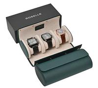 ROSELLE Genuine Leather Watch Roll Travel Case - Watch Roll Case For 3 Watches With Luxury Lining - Protect, Travel,Store, & Display Fine Watches (3 slot Green-Genuine Leather)