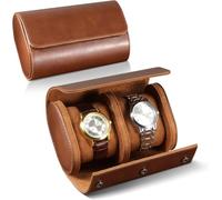 ROSELLE Watch Roll Travel Case for Men and Women - 2 Watch Storage and Organizer - Secure Storage with Innovative Removable Pillows & Solid Dividers for Home, Travel and Display (Brown-2 Slot)