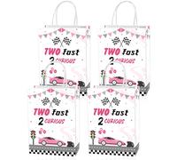 Roselush 16 Pcs Two Fast 2 Curious 2nd Birthday Goodie Bag,Pink Race Car 2nd Birthday Gift Snacks Treat Candy Party Favors Bags for Girls Second Bday Party Decorations Supplies