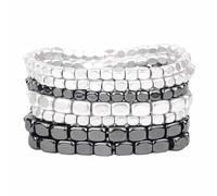 Rosemarie Collections Women's Fashion Jewelry Statement Gold & Silver Stretch Layer Beaded Bracelet - Chunky Nugget Multi Strand Thick Wrist Bangle - Set of 7, Metal, Gemstones Free
