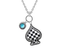 Rosemarie & Jubalee Checkered Western Spade Pendant Necklace with Turquoise Charm, Black White Checkerboard, 18-21 Inch with 3 Inch Extension