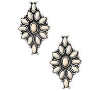 Rosemarie & Jubalee Vintage Western Stud Earrings, Howlite Stone, Natural White, 1.45 Inches