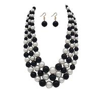 Rosemarie & Jubalee Women's 3 Colorful Multi Strands Simulated Pearl Necklace And Earrings Jewelry Gift Set, 18"+3" Extender, 18 inches, Metal Glass, beads