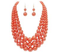 Rosemarie & Jubalee Women's 3 Colorful Multi Strands Simulated Pearl Necklace And Earrings Jewelry Gift Set, 18"+3" Extender, 18 inches, Metal Glass, beads