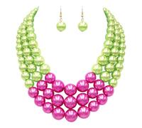 Rosemarie & Jubalee Women's 3 Colorful Multi Strands Simulated Pearl Necklace And Earrings Jewelry Gift Set, 18"+3" Extender, 18 inches, Metal Glass, beads