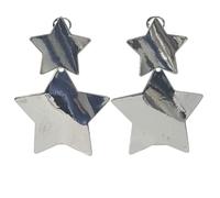 Rosemarie & Jubalee Women's Chic Polished Silver Tone Metal Stars Dangle July 4th USA Clip On Style Earrings, 3.25"