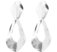 Rosemarie & Jubalee Women's Chic Textured Metal Teardrop Shaped Hoops Statement Clip On Earrings, 3.25", Metal, no gemstones