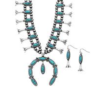 'Rosemarie & Jubalee Women's Colorful Natural Semi Precious Howlite Stone Statement Western Squash Blossom Necklace Earrings Set, 24''+3'' Extension', Metal Stone, Dyed Howlite