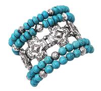 Rosemarie & Jubalee Women's Cowgirl Fun Set Of 5 Western Burnished Silver Tone Howlite Stone Stackable Stretch Bracelets, 6.5", Metal, dyed howlite