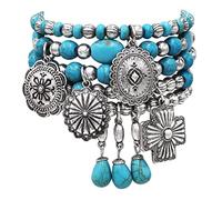 Rosemarie & Jubalee Women's Cowgirl Fun Set Of 5 Western Burnished Silver Tone Howlite Stone Stackable Stretch Bracelets, 6.5", 6.5", Metal, dyed howlite