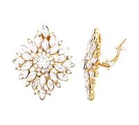 Rosemarie & Jubalee Women's Dazzling Crystal Rhinestone Flower Burst Clip On Earrings, 1.5", Metal Glass, crystal