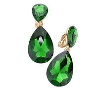 Rosemarie & Jubalee Women's Double Teardrop Statement Glass Crystal Rhinestone Dangle Clip On Bridal Earrings, 2", Metal Glass, crystal