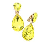 Rosemarie & Jubalee Women's Double Teardrop Statement Glass Crystal Rhinestone Dangle Clip On Bridal Earrings, 2", Metal Glass, crystal