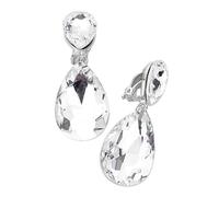 Rosemarie & Jubalee Women's Double Teardrop Statement Glass Crystal Rhinestone Dangle Clip On Bridal Earrings, 2", Metal Glass, crystal