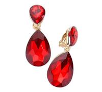 Rosemarie & Jubalee Women's Double Teardrop Statement Glass Crystal Rhinestone Dangle Clip On Bridal Earrings, 2", Metal Glass, crystal