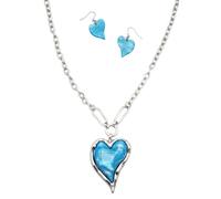 Rosemarie & Jubalee Women's Gorgeous Marbled Glitter Lucite Heart Pendant On Cable Necklace Chain And Dangle Earrings Gift Set, 36"+3" Extender, Resin, lucite