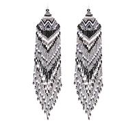 Rosemarie & Jubalee Women's Long Peyote Stitch With Fringe Seed Bead Shoulder Duster Statement Earrings, 7.5", Metal bead, bead