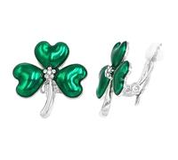 Rosemarie & Jubalee Women's Lucky Shamrock 3 Leaf Clover St Patrick's Day Enamel With Crystal Rhinestone Center Clip On Earrings, 1", S, Metal Enamel Glass, crystal