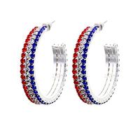 Rosemarie & Jubalee Women's Red White And Blue 4th Of July Patriotic Voting Day Crystal Statement Hoop Rhinestone Earrings 35mm