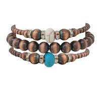 Rosemarie & Jubalee Women's Set of 3 Western Metallic Bead And Howlite Stone With Crystal Detail Stretch Bracelets 6.75"