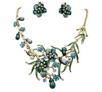 Rosemarie & Jubalee Women's Stunning 3D Metal Flowers With Colorful Resin And Crystal Vine Necklace And Earrings Gift Set, 14"+3" Extension, Metal Glass Resin, Crystal