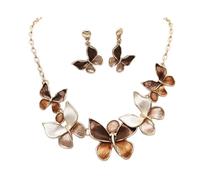 Rosemarie & Jubalee Women's Stunning Crystal Accented Enamel Textured Metal Butterfly Necklace Earrings Set, 14"+3" Extender, Metal Glass, Crystal