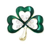 Rosemarie & Jubalee Women's Stunning Green Enamel With Crystal Rhinestone Details Lucky Shamrock 3 Leaf Clover St Patrick's Day Irish Boutonniere Brooch Pin, 1.5", Glass enamel Metal, crystal