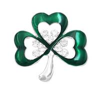 Rosemarie & Jubalee Women's Stunning Green Enamel With Crystal Rhinestone Details Lucky Shamrock 3 Leaf Clover St Patrick's Day Irish Boutonniere Brooch Pin, 1.5", Glass enamel Metal, crystal