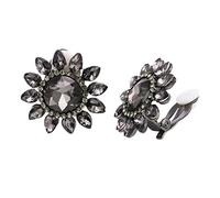 Rosemarie & Jubalee Women's Stunning Jet Black Crystal Flower Statement Clip On Style Hematite Earrings, 1.25"
