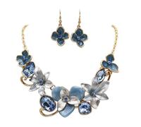 Rosemarie & Jubalee Women's Stunning Polished Gold Tone Enamel Lucite And Crystal 3D Flower Necklace And Dangle Earrings Jewelry Gift Set, 13"+3" Extension, Metal, Crystal