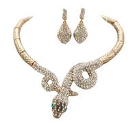 Rosemarie & Jubalee Women's Stunning Three Dimensional Gold Tone Statement Crystal Rhinestone Encrusted Serpent Snake Statement Jewelry Pieces, Standard, Crystal, Crystal