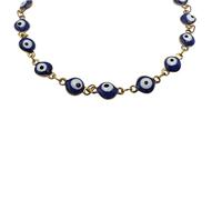Rosemarie & Jubalee Women's Stylish Gold Tone And Blue Glass Bead Evil Eye Protective Talisman Stainless Steel Link Chain Ankle Bracelet, 9"+1.5" Extender