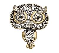 Rosemarie & Jubalee Women's Vintage Style Metal Filigree With Crystal Accents Hootiful Wise Owl Brooch With Pendant Loop, 2.5", Metal, crystal