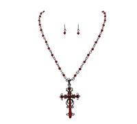 Rosemarie's Religious Gifts Women's Stunning Vintage Vibes Crystal Rhinestone Christian Cross Pendant Necklace Earrings Easter Gift Set, 18"+3" Extender, Gemstone Metal, Crystal