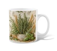 Rosemary Ceramic Coffee Mug, Rustic Vintage Basil Wheat Summer Green Novelty Tea Mug with Handle Ideal for Friends Family Co-Worker Lovers Eldership Senior 11 Oz
