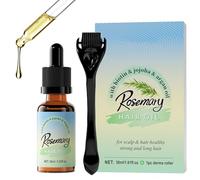 Rosemary Hair Oil Set with Derma Roller - 100% Pure & Organic Rosemary Oil for Hair Growth - Rose-mary Oil for Hair - Promotes Thicker & Stronger Hair - Scalp Oil for Hair Thinning & Regrowth