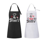 ROSEMO 2 Pack Couples Aprons, The Boss & The Real Boss Cooking Apron, His and Hers Aprons as Valentine's Day Wedding Anniversary Engagement Bridal Shower Gift for Couples and Newlyweds