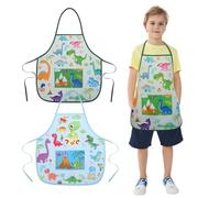 ROSEMO 2 Pack Kids Aprons for Cooking, 6-12 Years Children's Aprons, Cartoon Dinosaurs Kitchen Chef Aprons with 2 Pockets for Baking Cooking Crafts Painting Artist, Boys Birthday Gifts