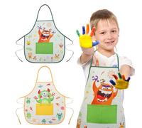 ROSEMO 2 Pack Kids Aprons for Cooking, 6-12 Years Children's Aprons, Cartoon Monsters Kitchen Chef Aprons with 2 Pockets for Baking Cooking Crafts Painting Artist, Girls Boys Birthday Gifts