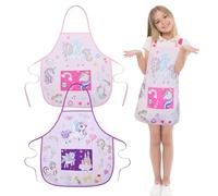 ROSEMO 2 Pack Kids Aprons for Cooking, 6-12 Years Children's Aprons, Cartoon Unicorn Kitchen Chef Aprons with 2 Pockets for Baking Cooking Crafts Painting Artist, Girls Birthday Gifts