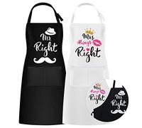 ROSEMO 2 Pack Mr and Mrs Aprons Adjustable Chef Cooking Apron with Pockets for Men and Women as Wedding Anniversary Valentine's Day Engagement Bridal Shower Gift for Couples and Newlyweds