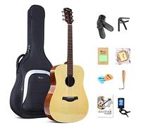 Rosen 4/4 Acoustic Guitar for Beginners Soild Top 41 Inch Guitarra Full Size with Gloss Finish Bundle Starter Kit with Gig Bag, Tuner, Strings, Strap, and Picks