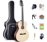 Rosen V1 Hybrid Acoustic Guitar for Beginners Adults Patented Body with Solid Spruce Top & Soft Touch Strings Thin Neck & Open Pore Matte 38 Inch,Natural