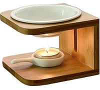 ROSEONE Bamboo Ceramic Oil Burner Tea Light, Wooden Oil Burner with Candle Holder Set, Wax Aroma Lamp, Fragrance Oil, Candle Holder, Aroma Burner, Humidifier for Fragrance Oil, Meditation, Wedding