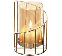 ROSEONE Glass Vase with Geometric Metal Rack Stand,Crystal Clear Terrariums Planter,Artificial Flower Floral Plant Decorative Flower Vase Container for Home Office Wedding Party Decor,Gold,Large