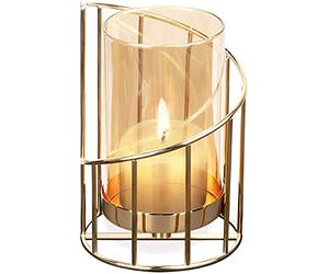 ROSEONE Glass Vase with Geometric Metal Rack Stand,Crystal Clear Terrariums Planter,Artificial Flower Floral Plant Decorative Flower Vase Container for Home Office Wedding Party Decor,Gold,Large