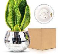 ROSEONE Mirror Disco Ball Flower Pot, Disco Ball Planter Hanger, Hanging Basket for Balcony Indoor & Succulents, Air Plants, Black