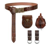 RoserRose Medieval Belt Set, Faux Leather Belt Medieval with Lumbar Bag, Adjustable with Lacing, Suitable for Medieval Men and Women (Brown)