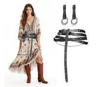 RoserRose Medieval Faux Leather Metal Chain Belt - Women's Medieval Belt with Chain, Adjustable Medieval Accessories for Women, Includes Bracelet & Clasp, for Costume & Everyday Use (Black)