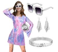 RoserRose Women's 70s Outfit, Hippie Costume, 70s Fashion, Women's Hippie Clothing, Party Outfit, 70s, 70s Outfit, Women's Hippie Dress, 70s Disco Outfit with Accessories, XXL